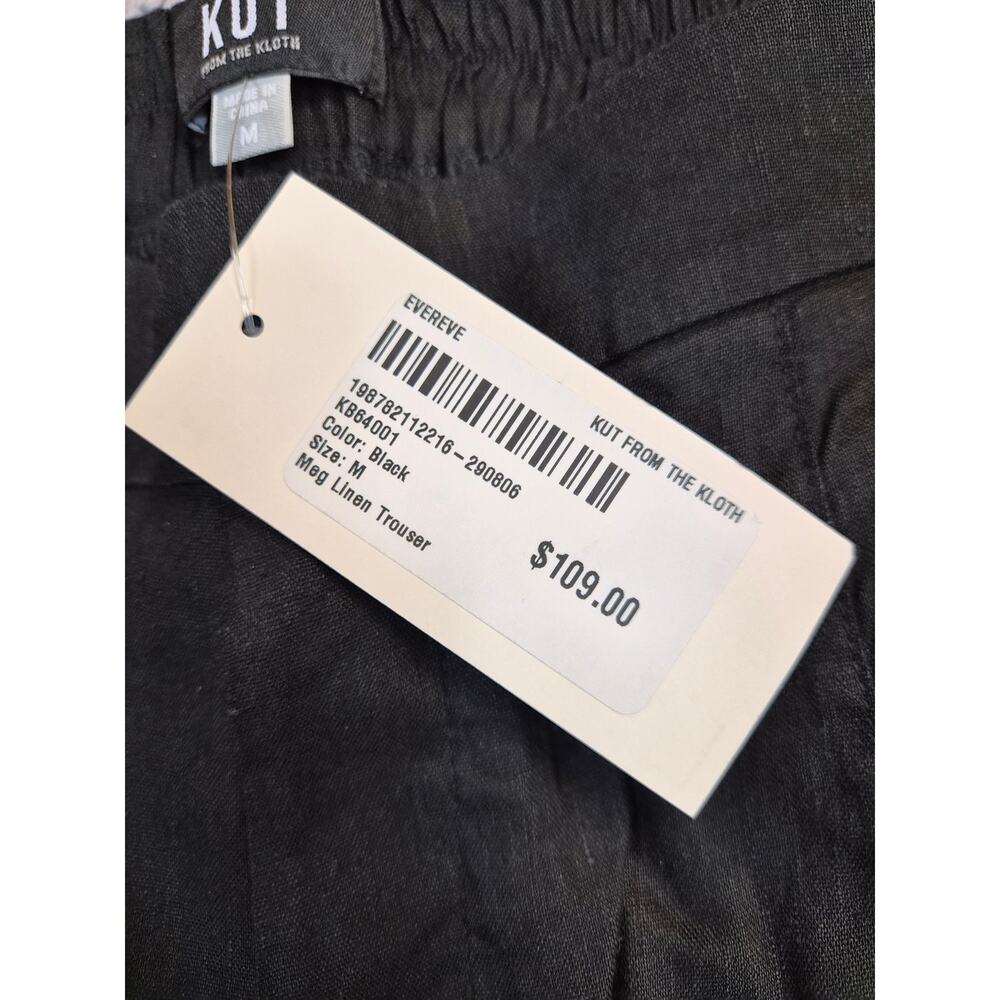 NWT KUT Linen Pants Women's Size M Black Wide Leg High Rise Trouser (1355) - Picture 3 of 13